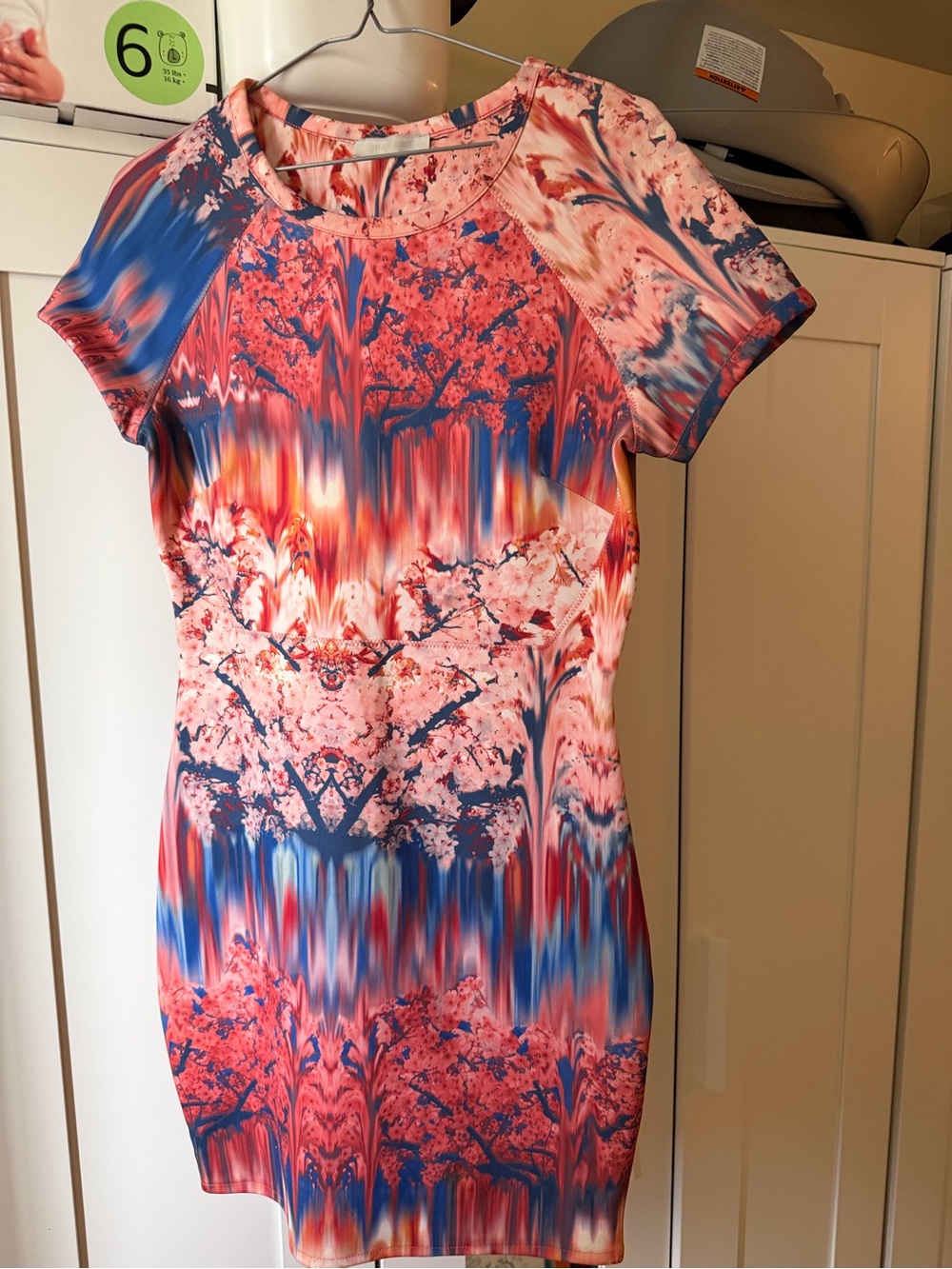 Floral Print Bodycon Dress in Pink and Blue